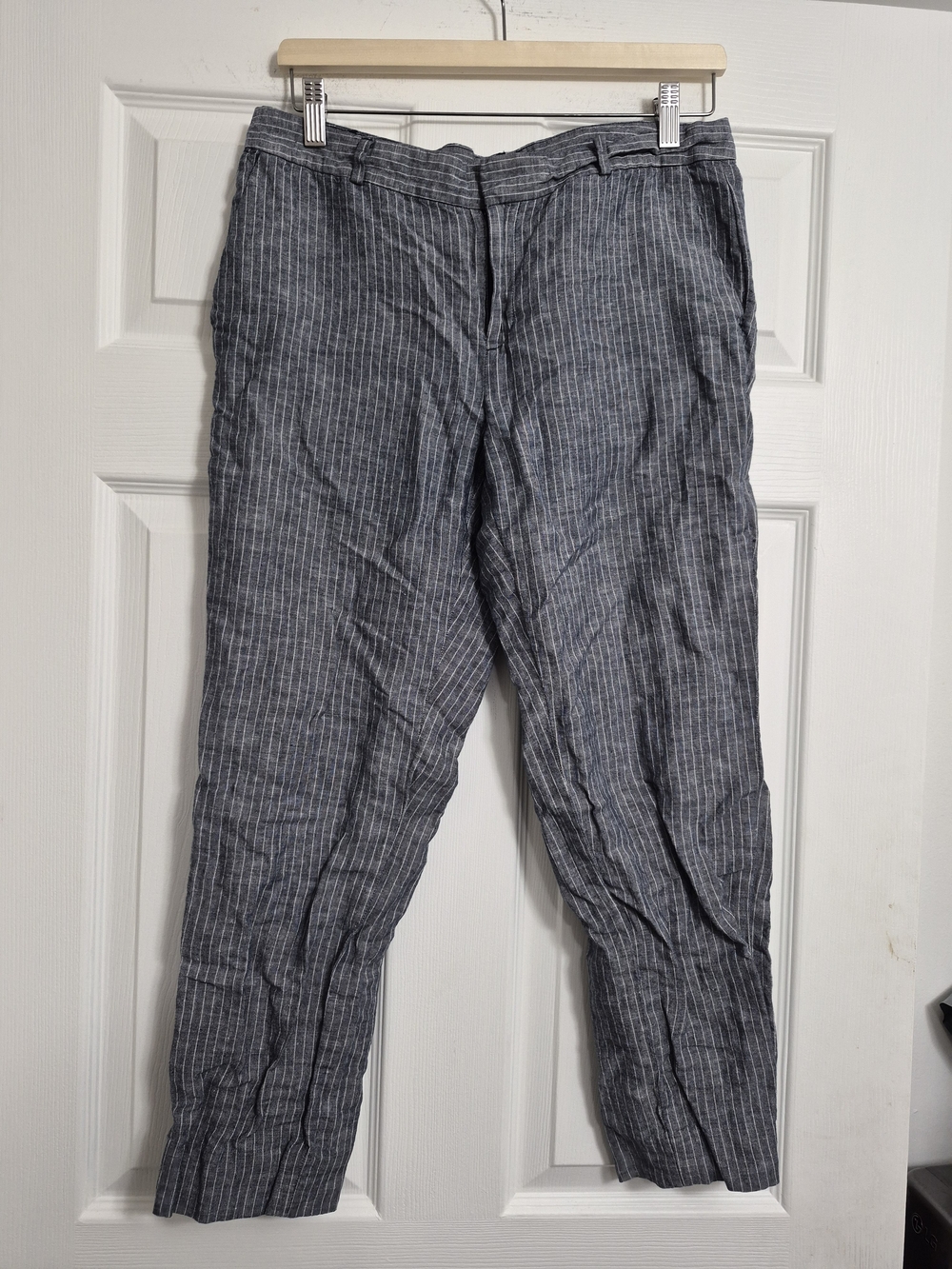 Banana Republic Navy Pinstripe Ankle Pants Linen Blend